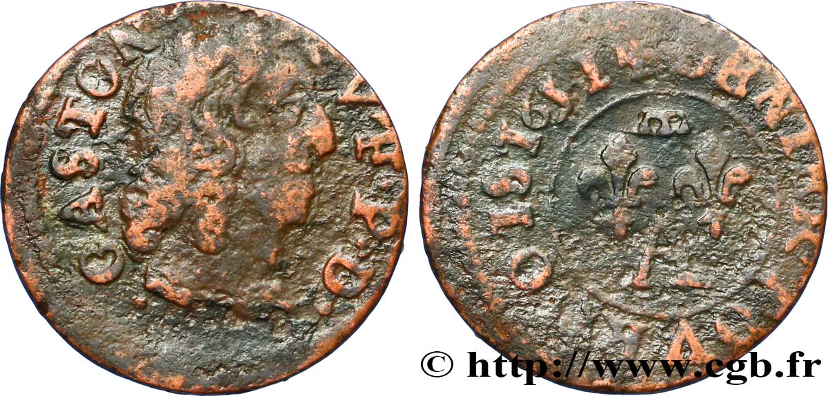 DOMBES - PRINCIPALITY OF DOMBES - GASTON OF ORLEANS Denier tournois, type 12 F