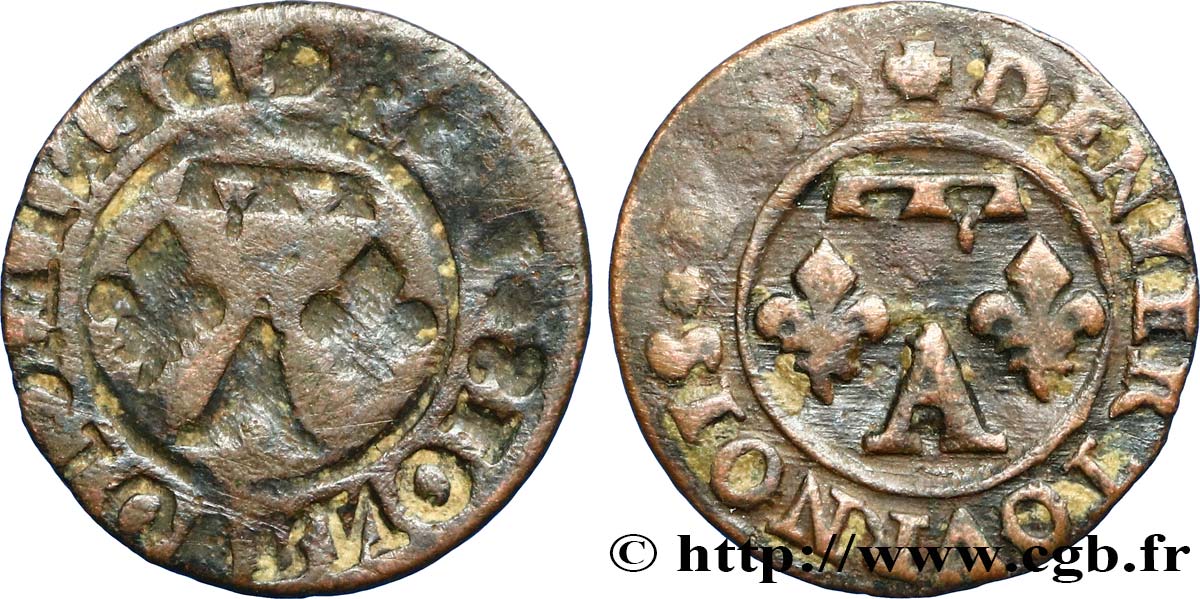 DOMBES - PRINCIPALITY OF DOMBES - GASTON OF ORLEANS Denier tournois, type 13, incus XF