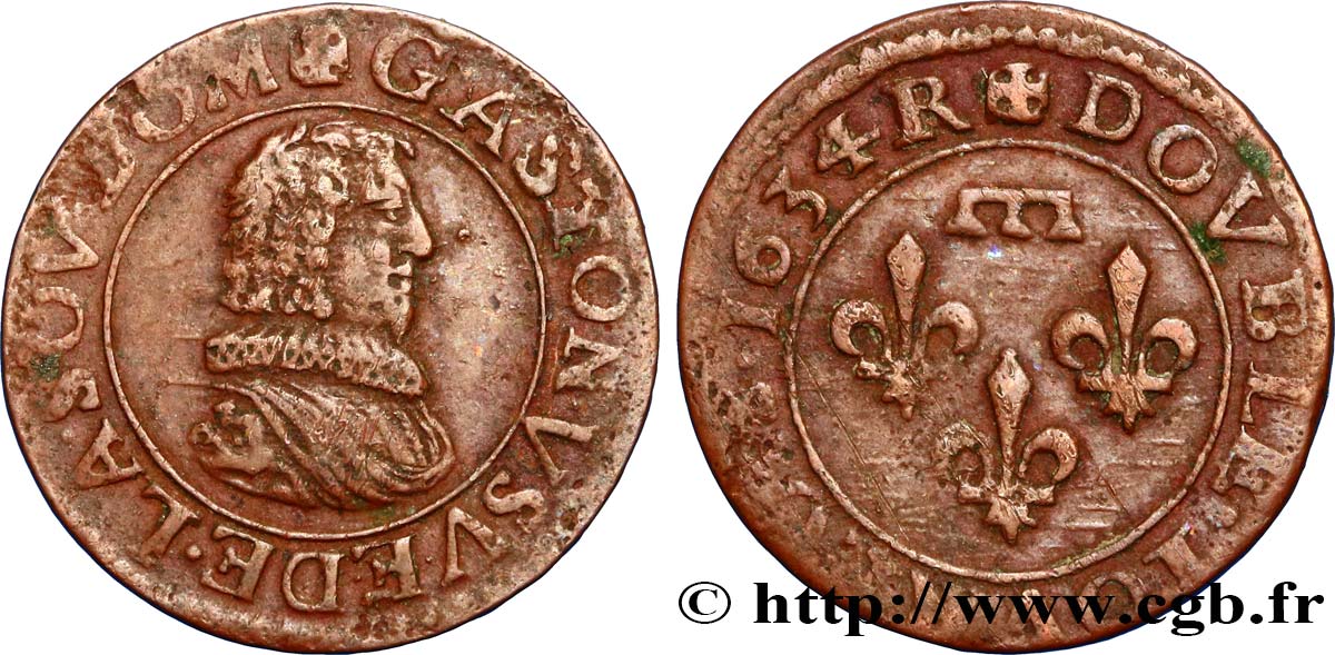 DOMBES - PRINCIPAUTÉ DE DOMBES - GASTON D ORLÉANS Double tournois, type 8 TTB