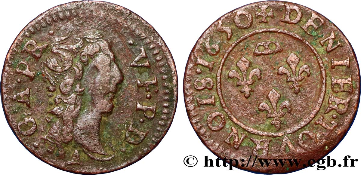DOMBES - PRINCIPALITY OF DOMBES - GASTON OF ORLEANS Denier tournois, type 9 VF/XF