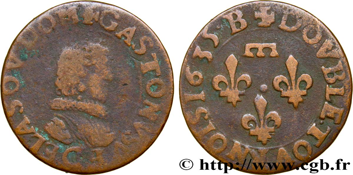 DOMBES - PRINCIPALITY OF DOMBES - GASTON OF ORLEANS Double tournois, type 8 VF/VF