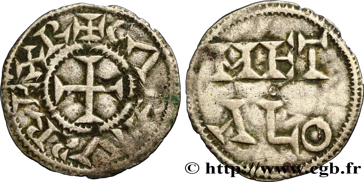 POITOU - COUNTY OF POITOU - COINAGE IMMOBILIZED IN THE NAME OF CHARLES II THE BALD Denier VF