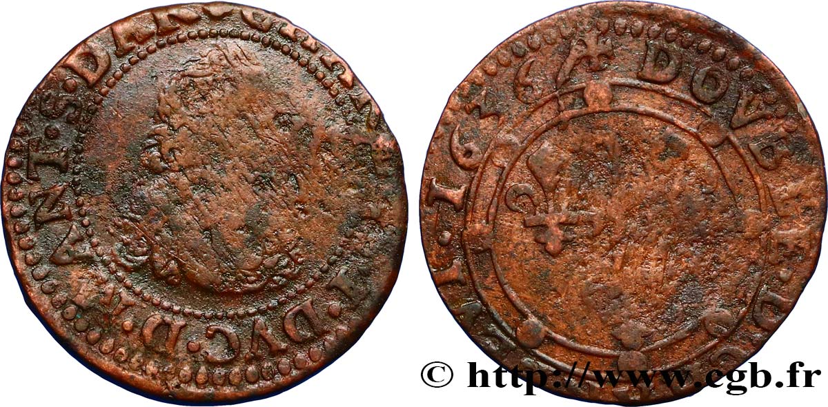 ARDENNES - PRINCIPAUTY OF ARCHES-CHARLEVILLE - CHARLES I OF GONZAGUE Double tournois, col fraisé et soleil au revers VF