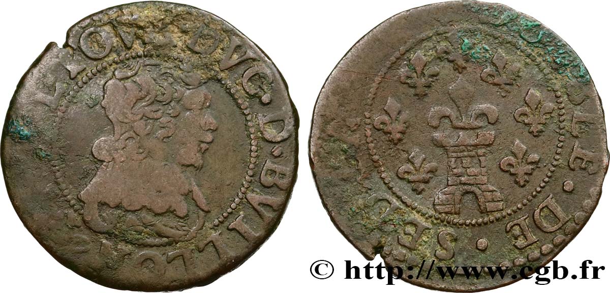 PRINCIPAUTY OF SEDAN - FREDERIC-MAURICE OF LA TOUR D AUVERGNE Double tournois, type 13 (grande collerette/grande tour en bas du champ) VF/XF