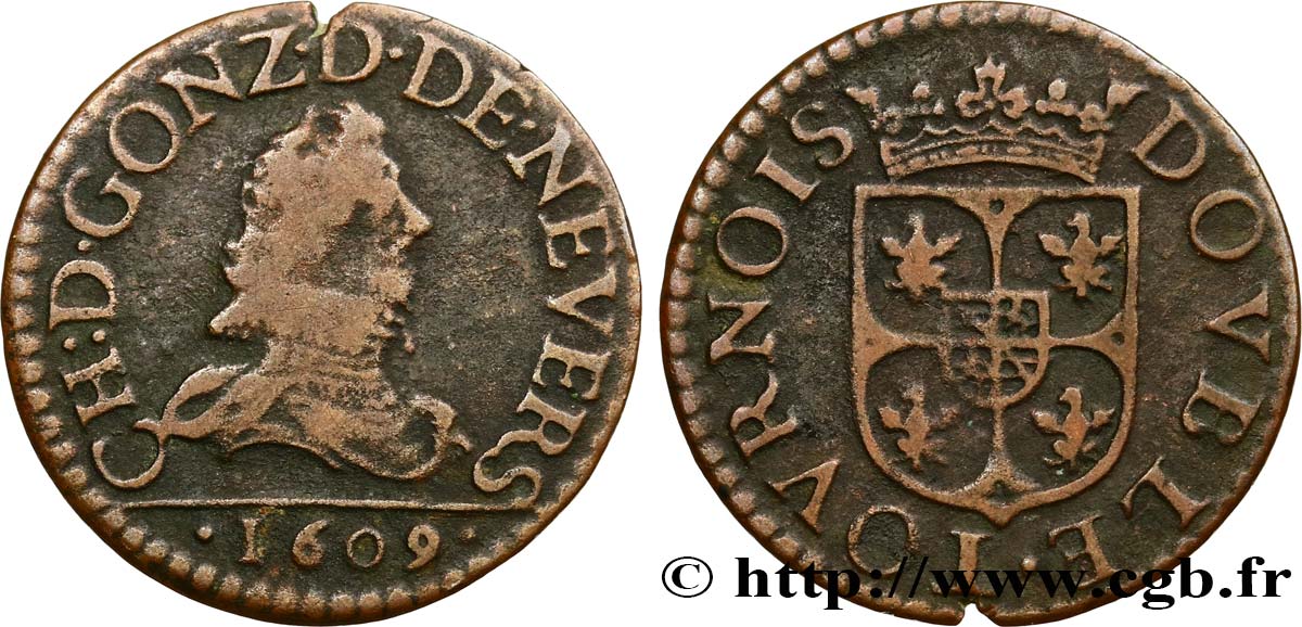 ARDENNES - PRINCIPAUTY OF ARCHES-CHARLEVILLE - CHARLES I OF GONZAGUE Double tournois, type 3 VF