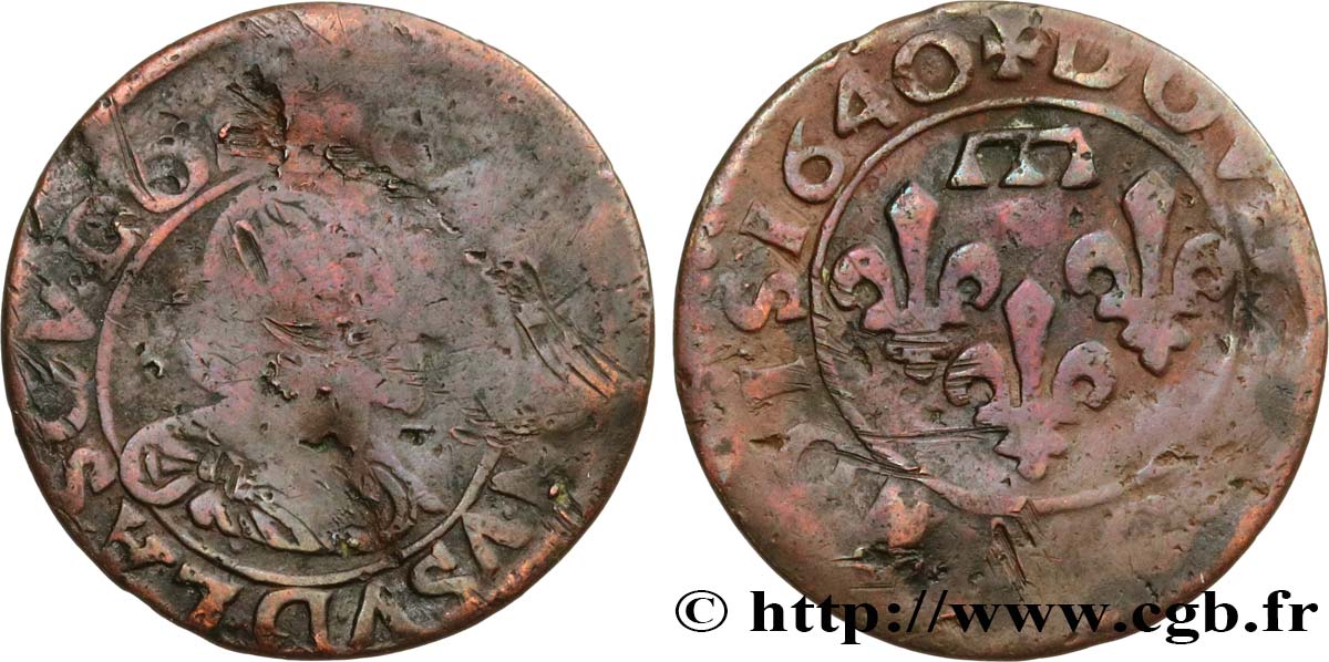 PRINCIPAUTY OF DOMBES - GASTON OF ORLEANS Double tournois, type 14 VG/F