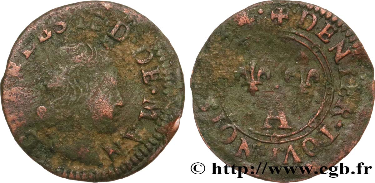 ARDENNES - PRINCIPAUTY OF ARCHES-CHARLEVILLE - CHARLES II OF GONZAGUE Denier tournois, type 3 F