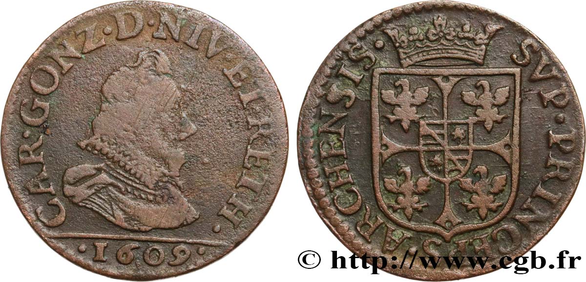 ARDENNES - PRINCIPAUTY OF ARCHES-CHARLEVILLE - CHARLES I OF GONZAGUE Liard, type 3 VF/VF