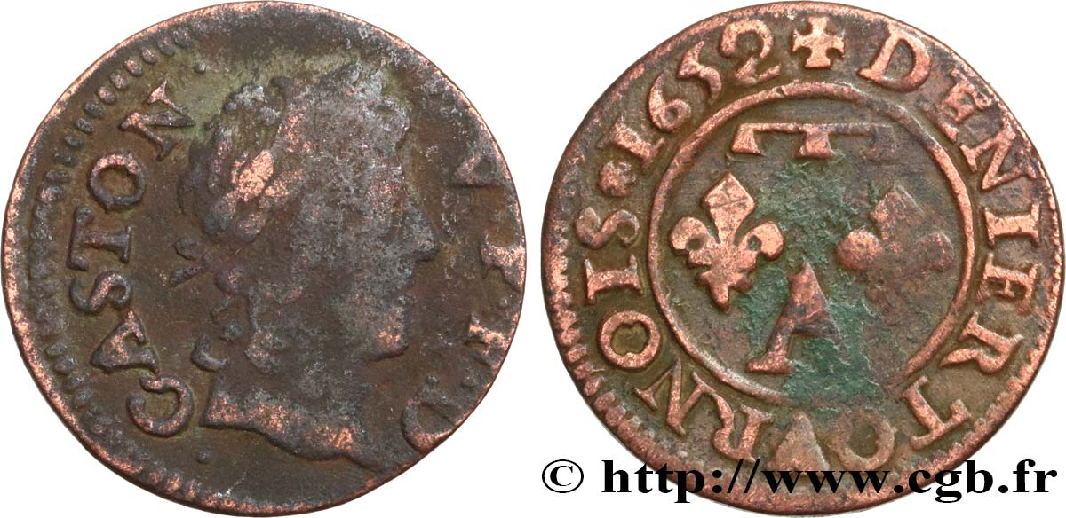 DOMBES - PRINCIPALITY OF DOMBES - GASTON OF ORLEANS Denier tournois, type 13 VF
