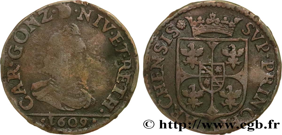 ARDENNES - PRINCIPAUTY OF ARCHES-CHARLEVILLE - CHARLES I OF GONZAGUE Liard, type 3 VF/VF