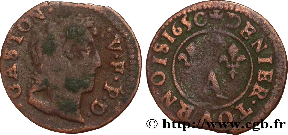 PRINCIPAUTY OF DOMBES - GASTON OF ORLEANS Denier tournois, type 10 B