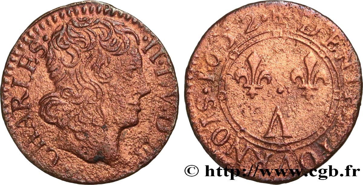 ARDENNES - PRINCIPAUTÉ SOUVERAINE D ARCHES-CHARLEVILLE - CHARLES II DE GONZAGUE Denier tournois, type 3 MB