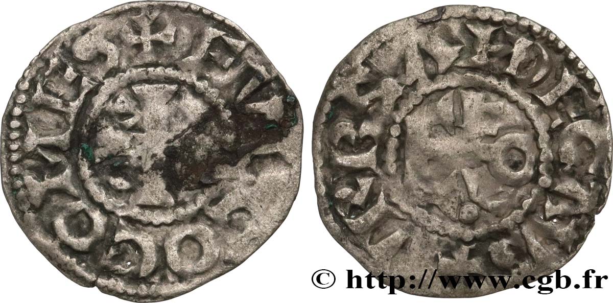 ANJOU - COMTÉ D ANJOU - HENRI II PLANTAGENÊT ET RICHARD CŒUR DE LION Denier TB