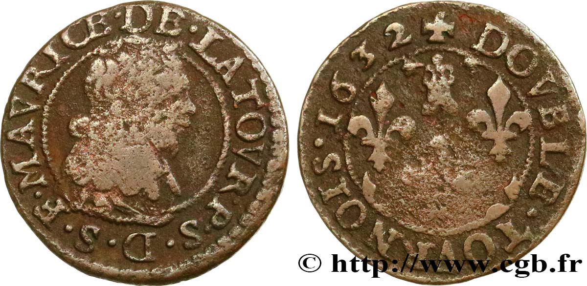 PRINCIPAUTY OF SEDAN - FREDERIC-MAURICE DE LA TOUR D AUVERGNE Double tournois, type 11 (grande collerette/petite tour) fSS