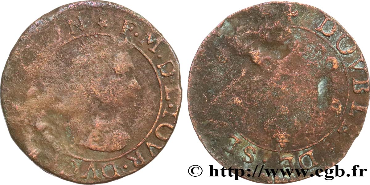 PRINCIPAUTY OF SEDAN - FREDERIC-MAURICE DE LA TOUR D AUVERGNE Double tournois, type 14 (grande collerette/petite tour en haut du champ) B