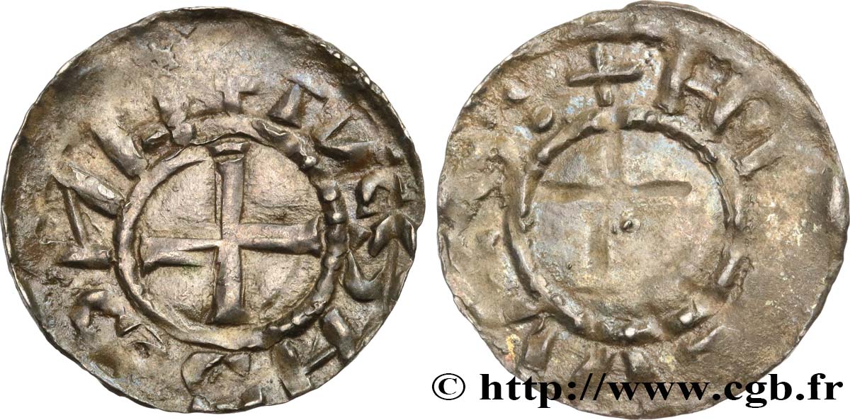 LANGRES - BISHOPRIC OF LANGRES - ANONYMOUS. Immobilization in the name of Louis IV d Outremer or Transmarinus Denier XF
