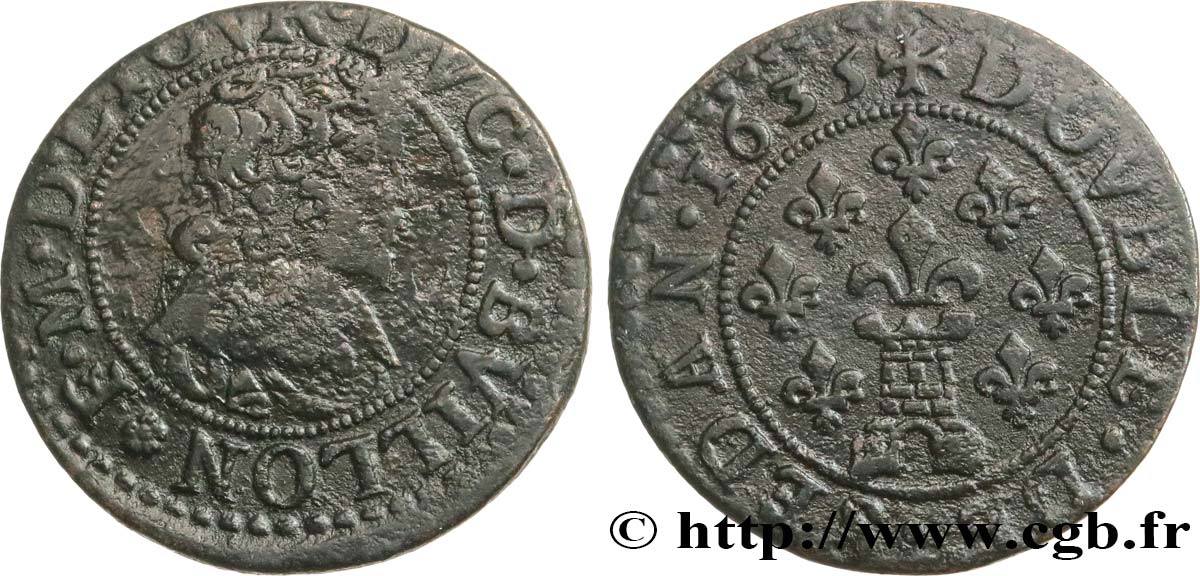 PRINCIPAUTY OF SEDAN - FREDERIC-MAURICE OF LA TOUR D AUVERGNE Double tournois, type 13 (grande collerette/grande tour en bas du champ) VF/VF