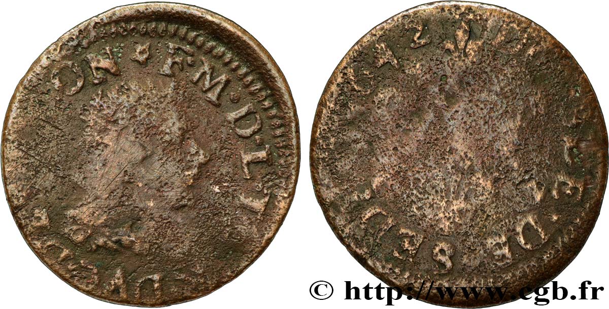 ARDENNES - PRINCIPAUTÉ DE SEDAN - FRÉDÉRIC-MAURICE DE LA TOUR D AUVERGNE Double tournois, type 14 (grande collerette/petite tour en haut du champ) B