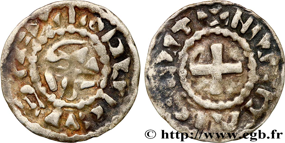 NIVERNAIS - COUNTY OF NEVERS - COINAGE IMMOBILIZED IN THE NAME OF LOUIS IV TRANSMARINUS Obole immobilisée au nom de Louis IV XF/VF