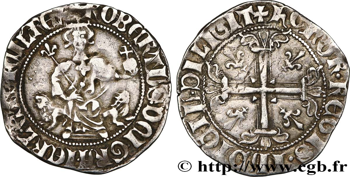 PROVENCE - COUNTY OF PROVENCE - ROBERT OF ANJOU Carlin d argent, gillat ou robert XF/AU