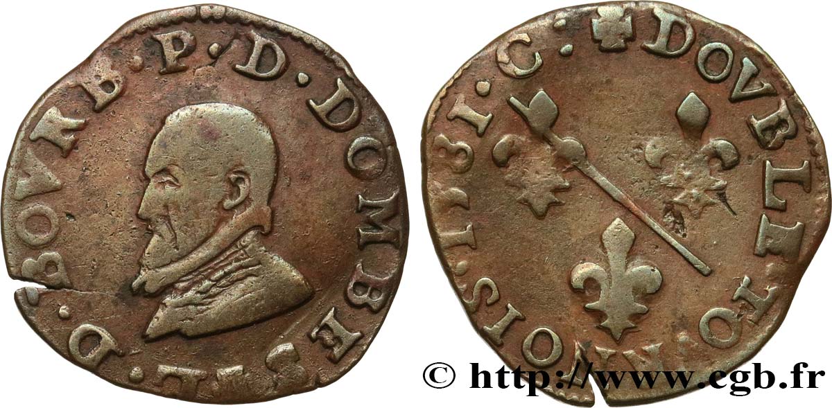 DOMBES - PRINCIPALITY OF DOMBES - LOUIS II DE MONTPENSIER Double tournois, type 2 VF