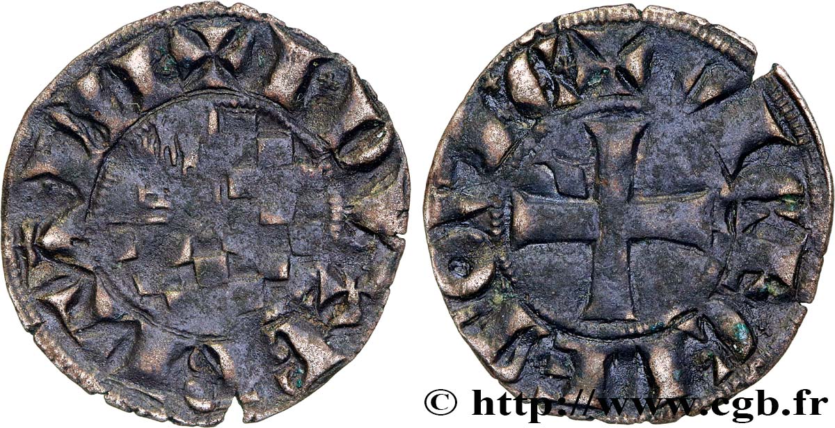 LIMOUSIN - VISCOUNTCY OF LIMOGES - JOHN III OF BRITTANY AND ISABEL Denier XF