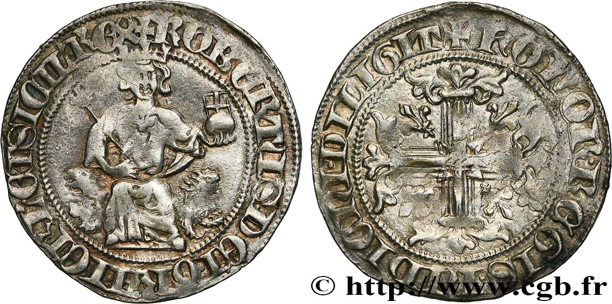 PROVENCE - COUNTY OF PROVENCE - ROBERT OF ANJOU Carlin d argent, gillat ou robert XF/AU