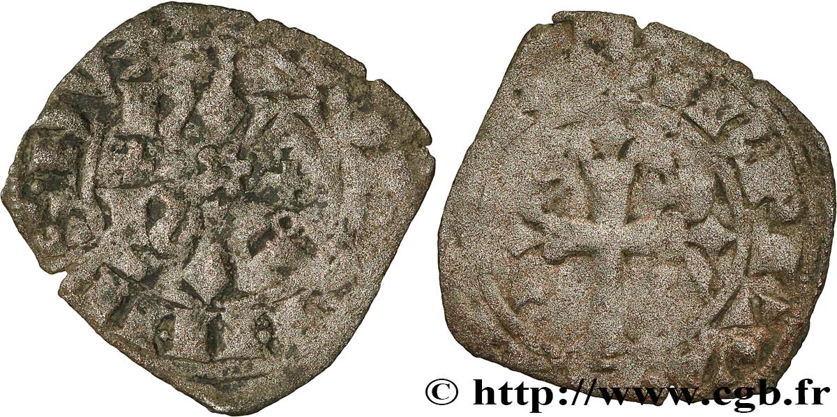 BRITTANY - DUCHY OF BRITTANY - JOHN OF MONTFORT, CALLED  THE CAPTIVE  Double denier VF
