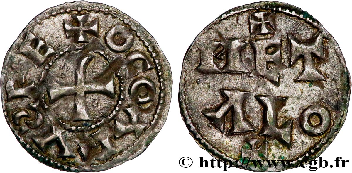 POITOU - COUNTY OF POITOU - COINAGE IMMOBILIZED IN THE NAME OF CHARLES II THE BALD Denier OCOARVS XF