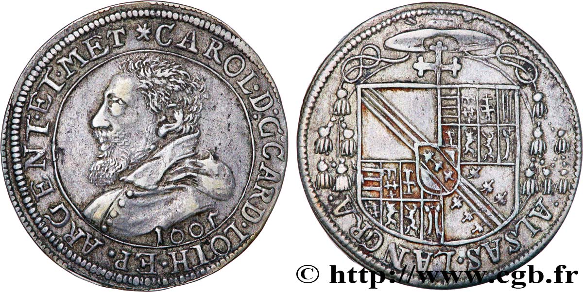 ALSACE - ÉVÊCHÉ DE STRASBOURG ET DE METZ - CHARLES II DE LORRAINE-VAUDÉMONT Teston ou quart de thaler TTB+