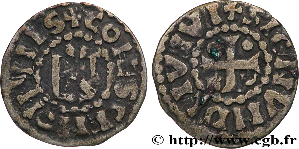 MAINE - COUNTY OF MAINE - COINAGE OF HERBERT I ÉVEILLE-CHIEN AND IMMOBILIZED IN HIS NAME Denier VF