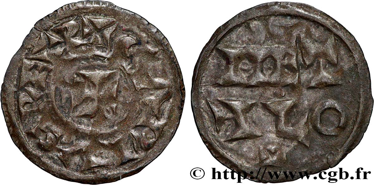 POITOU - COUNTY OF POITOU - COINAGE IMMOBILIZED IN THE NAME OF CHARLES II THE BALD Obole VF/XF