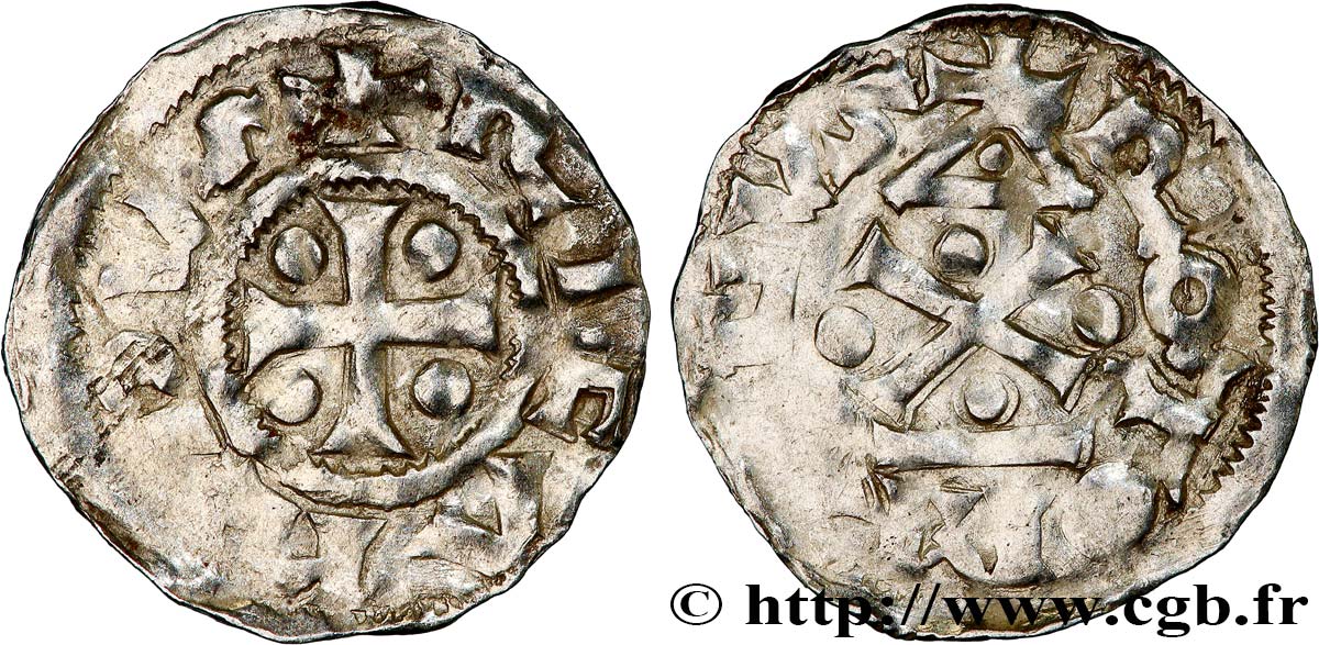 NORMANDIE - DUCHÉ DE NORMANDIE - RICHARD Ier Denier, type  au fronton  XF
