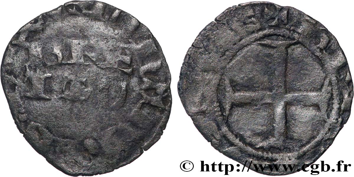 BRITTANY - DUCHY OF BRITTANY - JOHN OF MONTFORT, CALLED  THE CAPTIVE  Denier VF