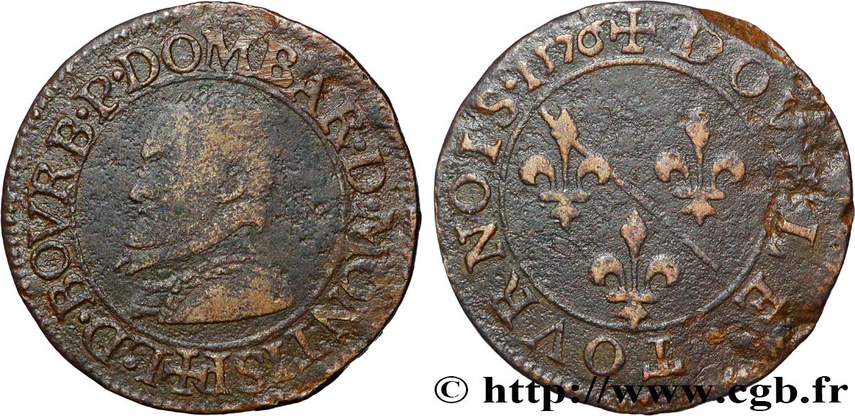 DOMBES - PRINCIPALITY OF DOMBES - LOUIS II DE MONTPENSIER Double tournois XF/VF