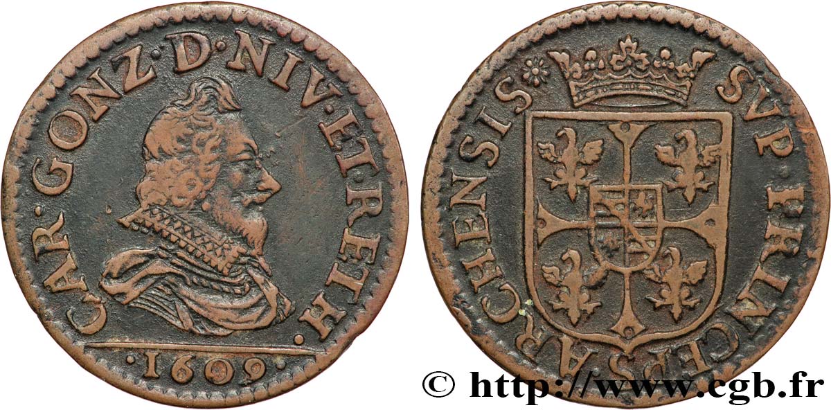 ARDENNES - PRINCIPAUTÉ SOUVERAINE D ARCHES-CHARLEVILLE - CHARLES Ier DE GONZAGUE Liard, type 2 TB+