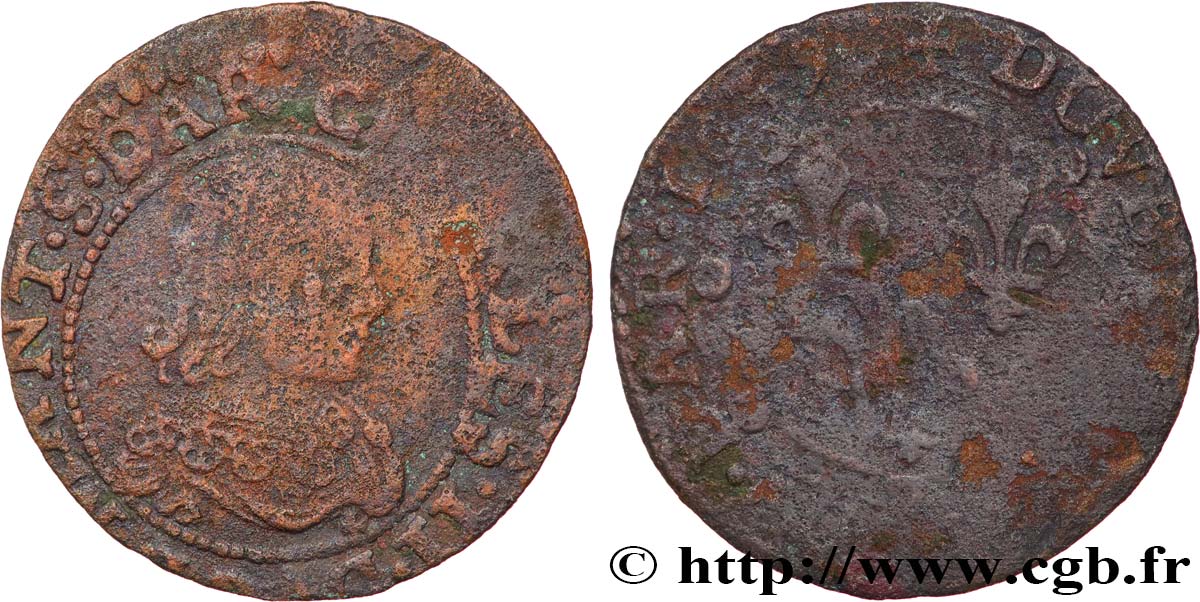 ARDENNES - PRINCIPAUTÉ SOUVERAINE D ARCHES-CHARLEVILLE - CHARLES II DE GONZAGUE Double tournois, légende à douze heures, 2e effigie BC