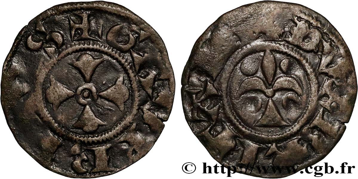 BRETAGNE - DUCHÉ DE BRETAGNE - GEOFFROY PLANTAGENÊT Denier TTB