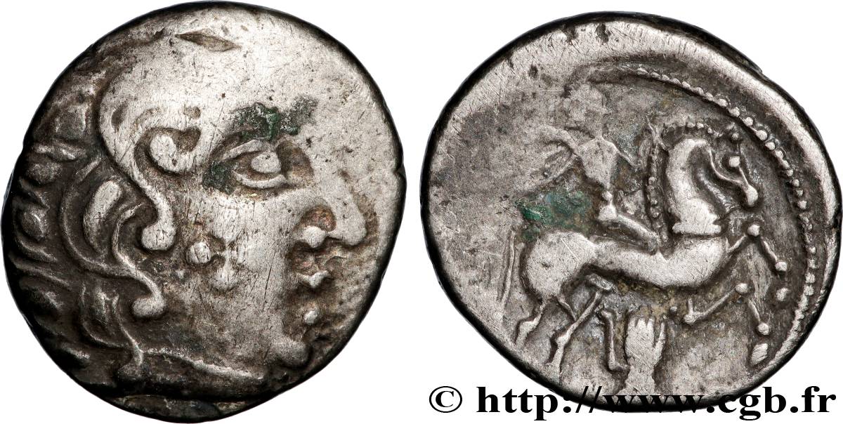 PICTONES / BITURIGES - MID-WESTERN, Unspecified Drachme au cavalier et à la main, joue tatouée - P II A XF/AU