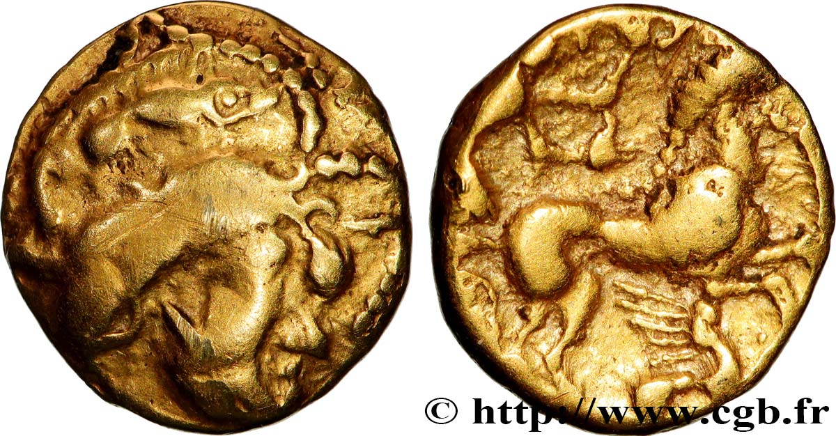 VÉNÈTES (Région de Vannes) Quart de statère d’or au sanglier en cimier TTB