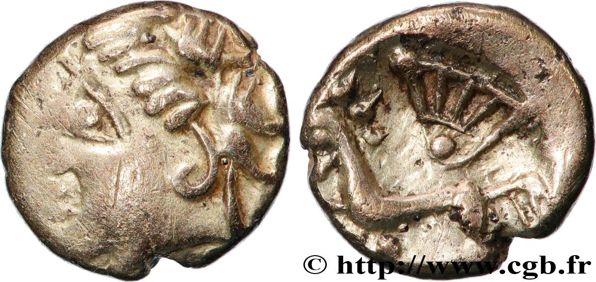 LEMOVICES / BITURIGES, INCERTAINES Quart de statère à la lyre et au triskèle TTB