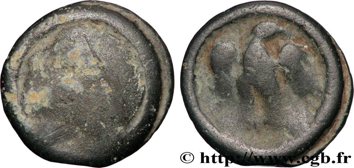 GALLIA - CARNUTES (Area of the Beauce) Potin à l’aigle de face, chevelure bouclée VF