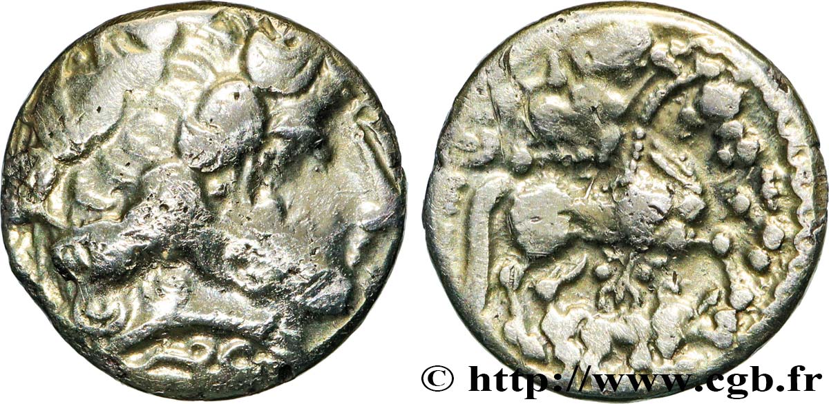 AULERQUES ÉBUROVICES (Région d Évreux) Quart de statère au loup TB+/TTB