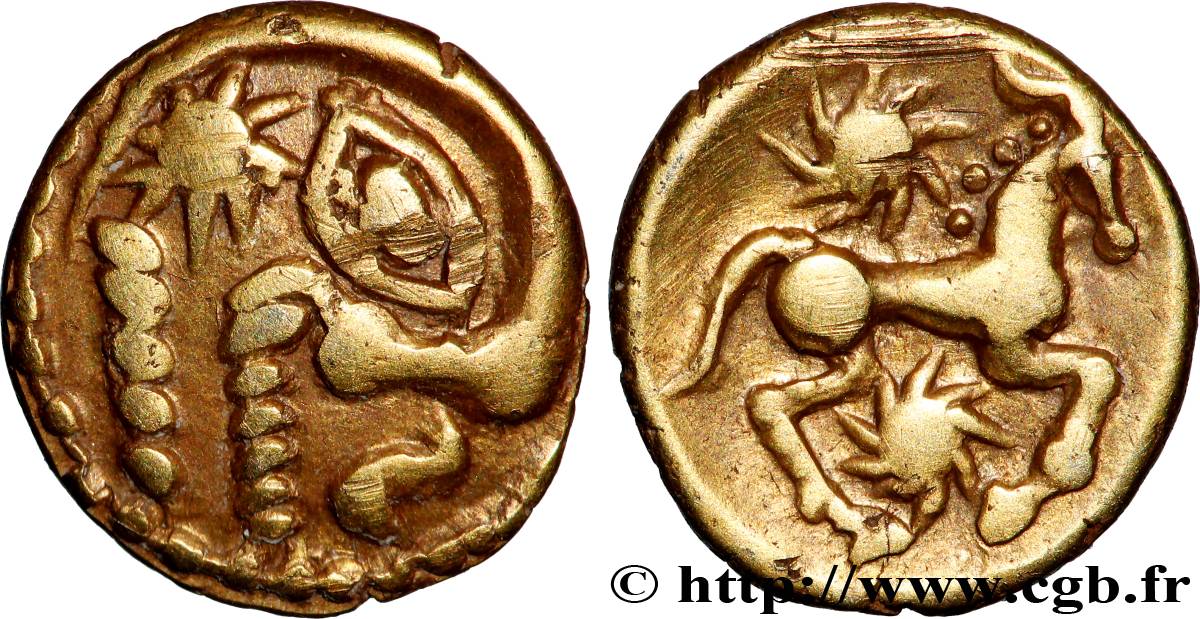 GALLIA BELGICA - BELLOVACI (Area of Beauvais) Quart de statère d or à l astre, cheval à droite AU