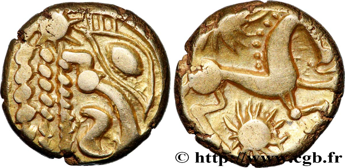 GALLIA BELGICA - BELLOVACI (Area of Beauvais) Statère d or à l astre, cheval à droite - variété aux cils AU