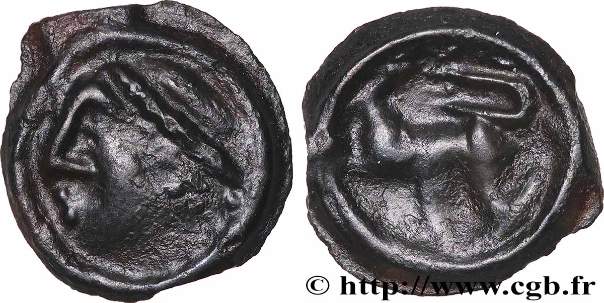 BITURIGES CUBES, INCERTAINES Potin à la tête casquée et au cheval ou au cavalier TTB+