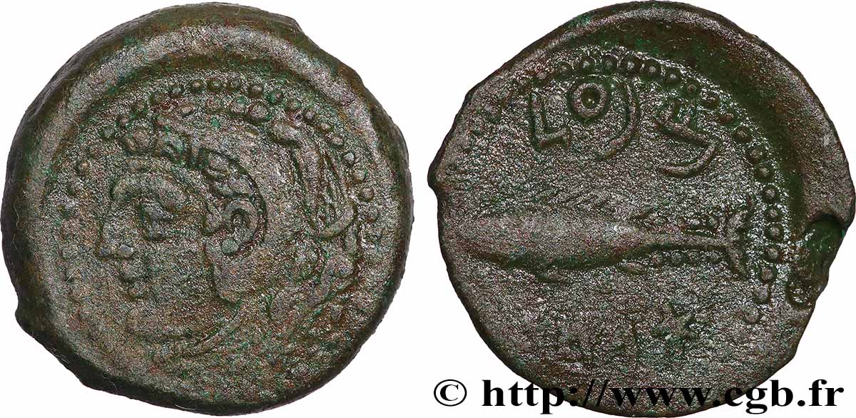 SPAIN - GADIR/GADES (Province of Cadiz) Calque de bronze à la tête de Melqart et au thon XF/VF