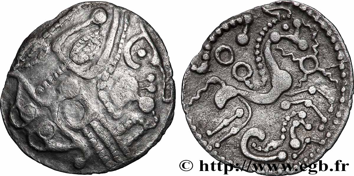 GALLIA BELGICA - AMBIANI (Area of Amiens) Denier d argent scyphate dit “à l hippocampe” AU/AU