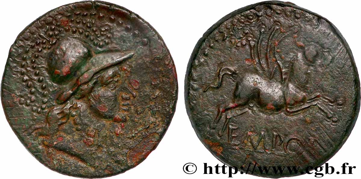 INDIGETES - EMPORIA / UNTIKESKEN (Province de Gérone - Ampurias) Unité de bronze ou as, légende latine TTB
