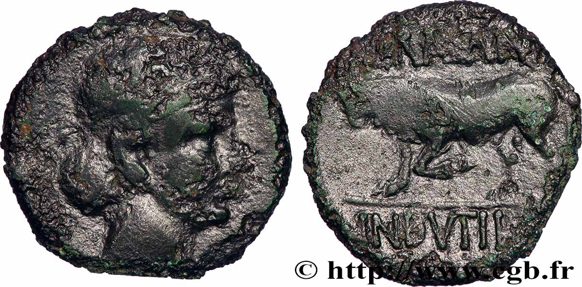 GALLIA BELGICA - REMI (Area of Reims) Bronze GERMANVS INDVTILLI au taureau (Quadrans) VF